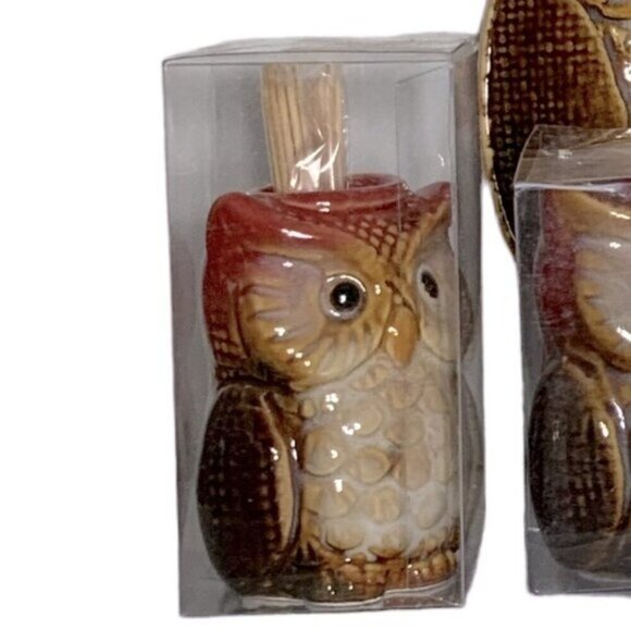Owl Kitchen Dinning Functional Decor Artisan Glazed Hand Painted Ceramic 4 Piece - Picture 8 of 16